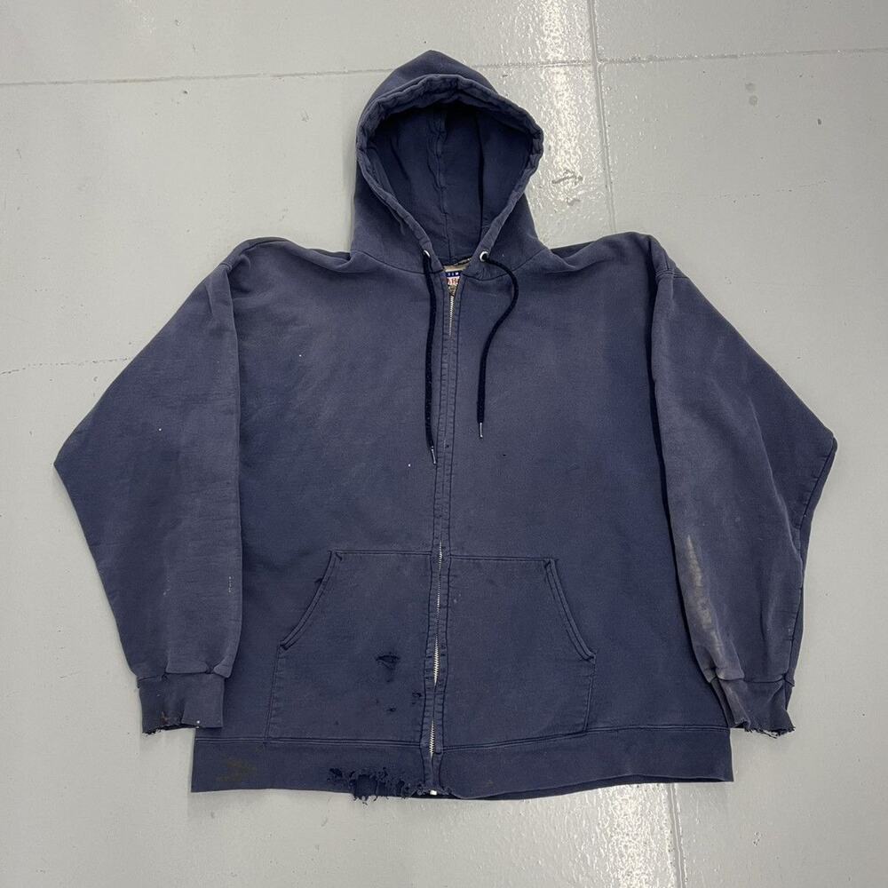 Vintage 90s Hanes Ultimate Navy Faded Distressed Zip Up